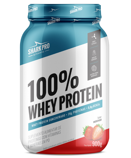 WHEY SHARK 100PC MORANGO 900GR